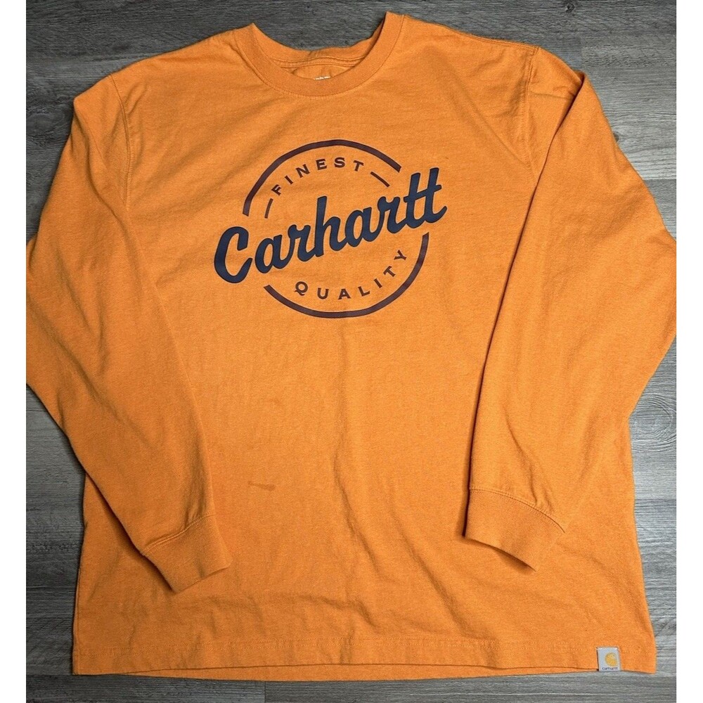 Carhartt Mens Tall Orange Long Sleeve Graphic T-Shirt Loose Fit/Sz M